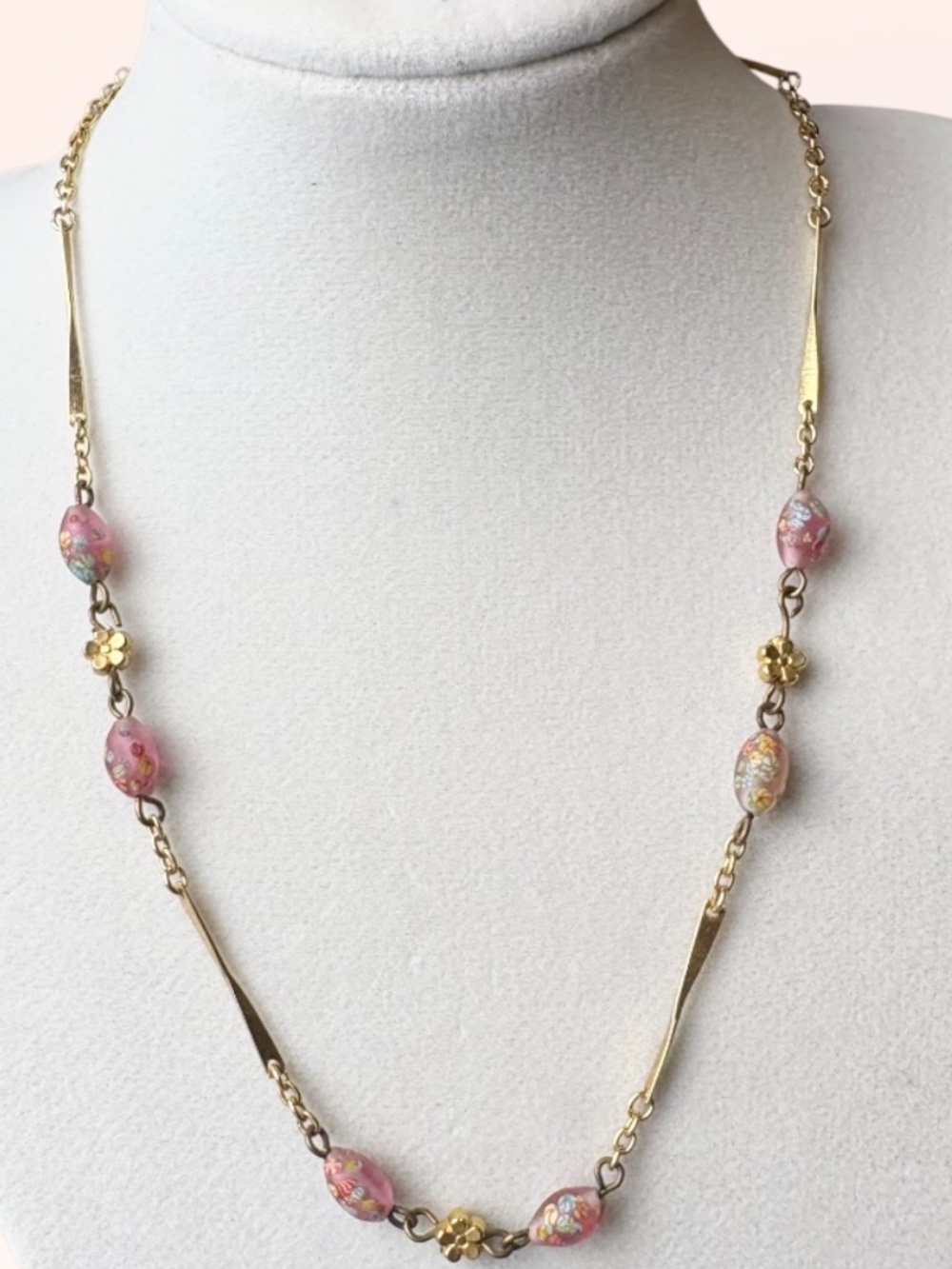 Upcycled Vintage Japanese Millefiori Purple Glass Beads in Gold Tone